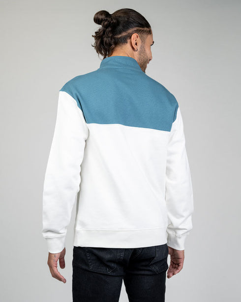 TreeSweater Quarter Zip Colorblock Off White-Faded Teal