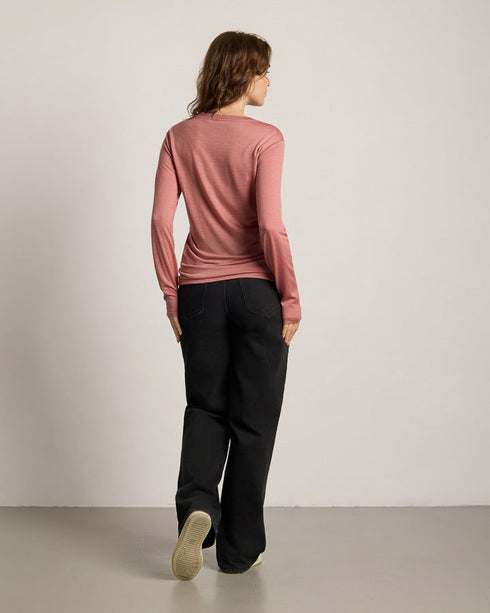 TreeShirt Longsleeve Wool Slim Salmon Rose Mel
