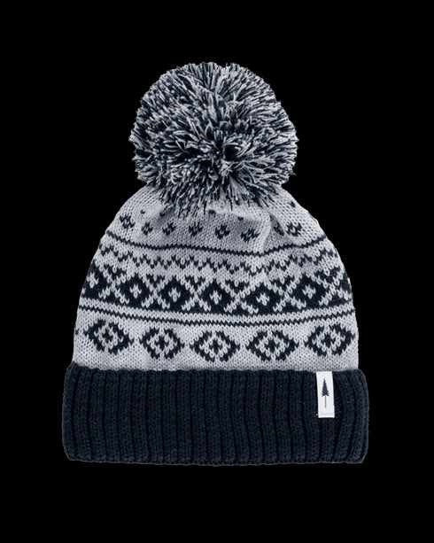 Treeanie Knitted Norwegian Pom Pom Light Grey Mel-Navy