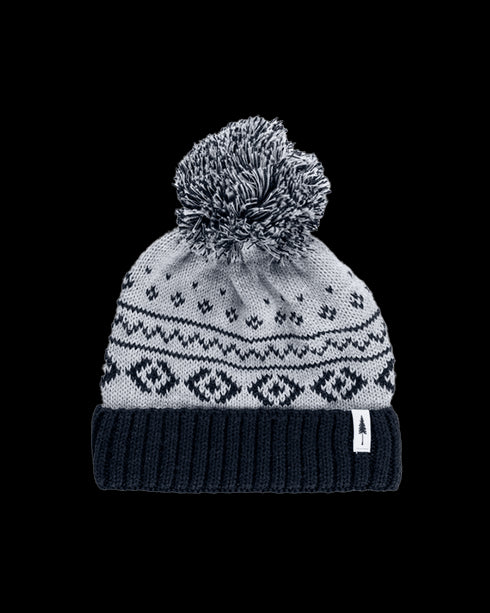 Treeanie Knitted Norwegian Pom Pom Kids Light Grey Mel-Navy
