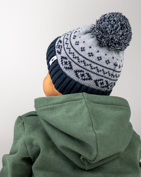 Treeanie Knitted Norwegian Pom Pom Kids Light Grey Mel-Navy